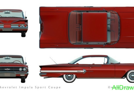 Chevrolet Impala Sport Coupe (1960) (Шевроле Импала Спорт Купе (1960)) - чертежи (рисунки) автомобиля